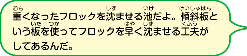 重くなったフロックを沈ませる池だよ。