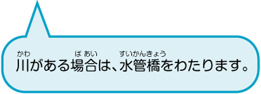 川がある場合は水管橋をわたります